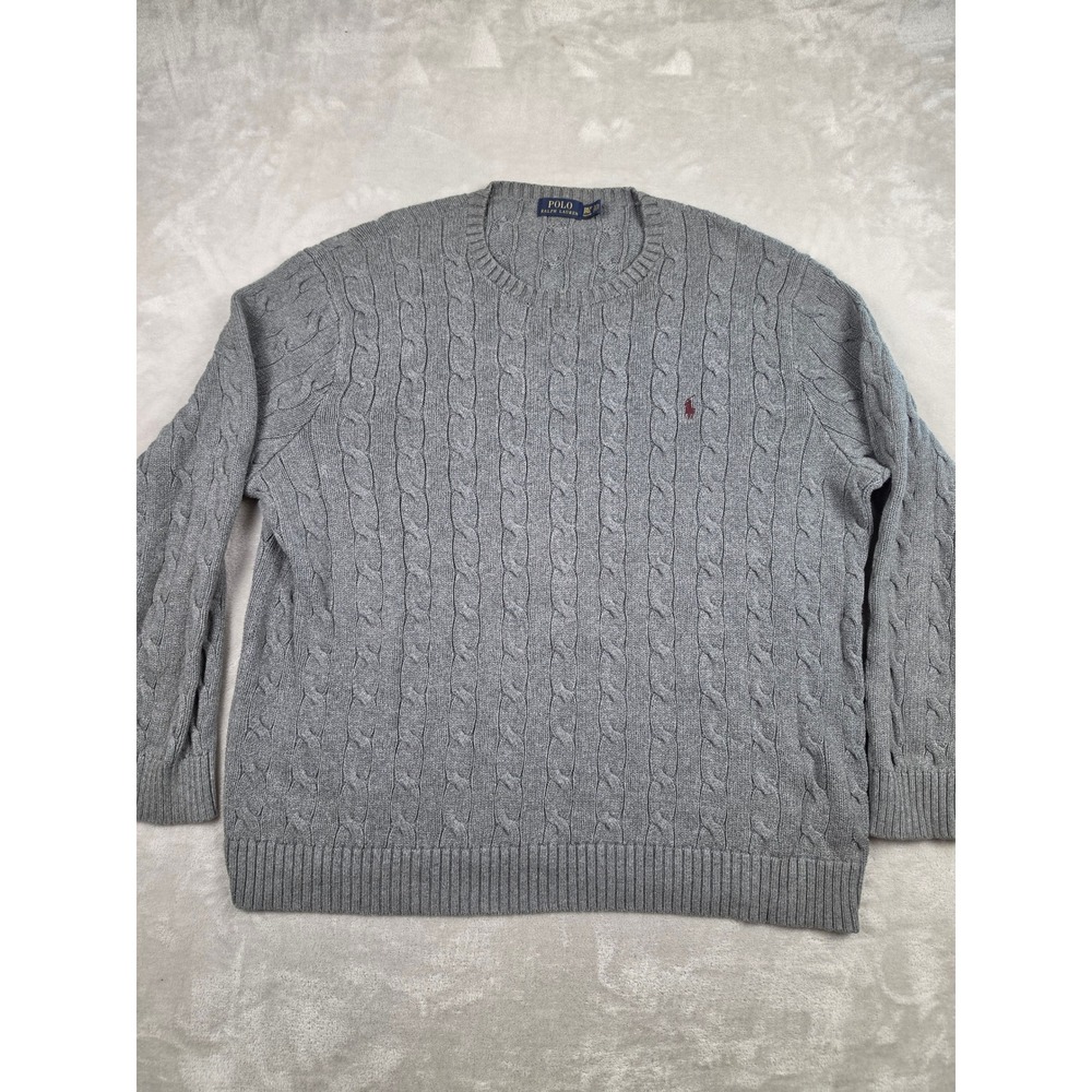 Polo Ralph Lauren Sweater Mens 2XLT Gray Cable Knit Cotton Crew Neck